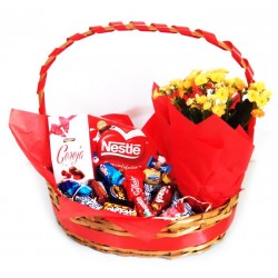 CESTA CHOCOLOVE VERMELHA COM FLOR